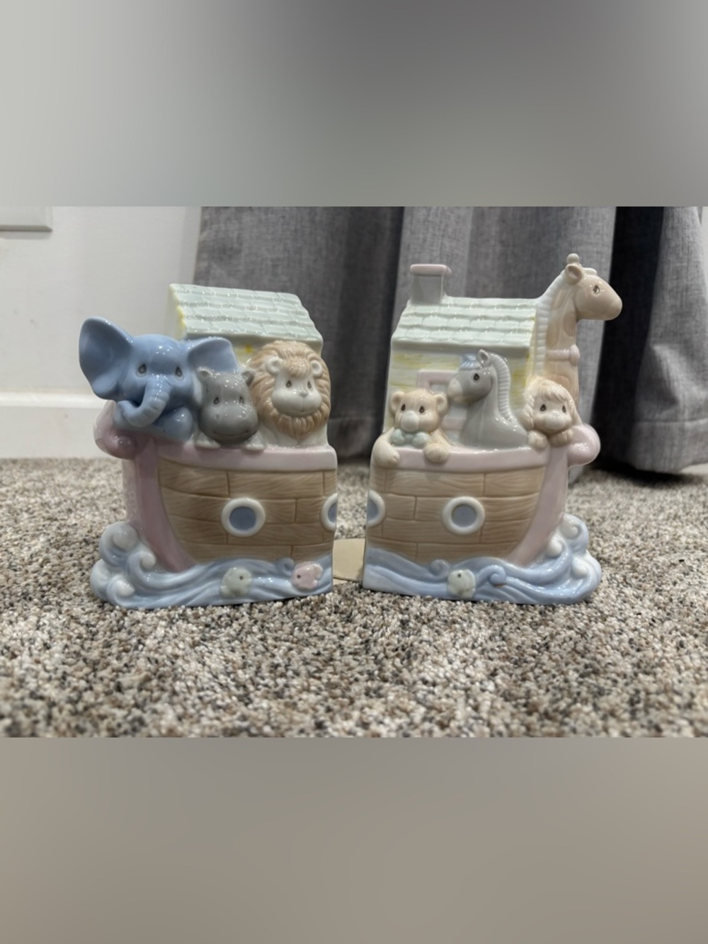 Vintage 1995 Enesco Precious Moments Collection Noak’s Ark Porcelain Bookends